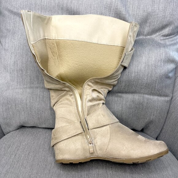 Journee Jester Mid Calf Riding Boots with Hidden Wedge Heel - Picture 6 of 9